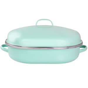 18 in. 8 qt. Martha Blue Enamel on Steel Oval Roasting Pan with Rack and Lid