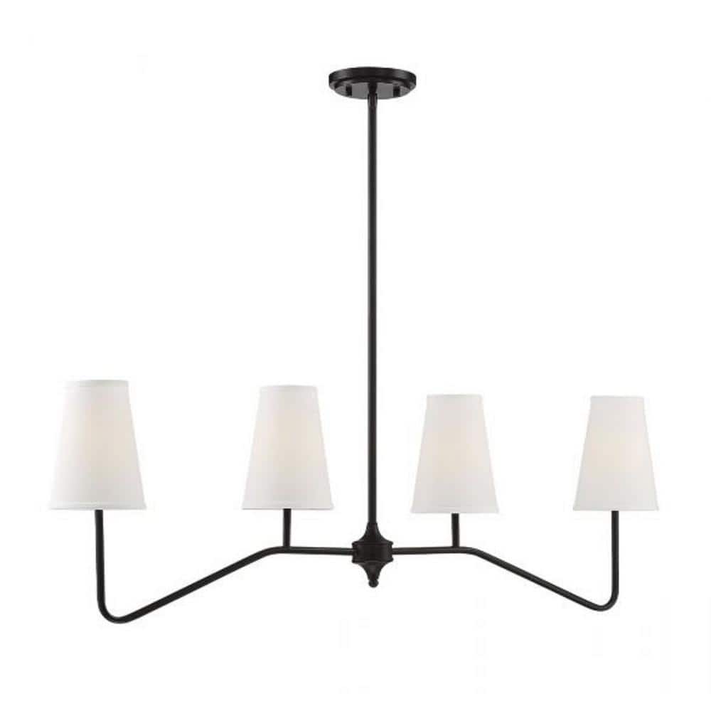 Midcentury Modern Bronze 4-Light Linear Chandelier with White Shades