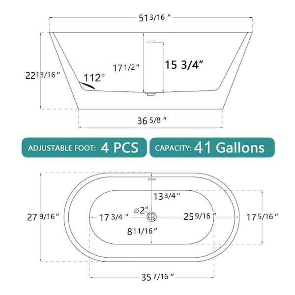 Ane 51 in. x 27.5 in. Acrylic Freestanding Soaking Bathtub Flatbottom Stand Alone Small Tub with Pop-Up Drain in White