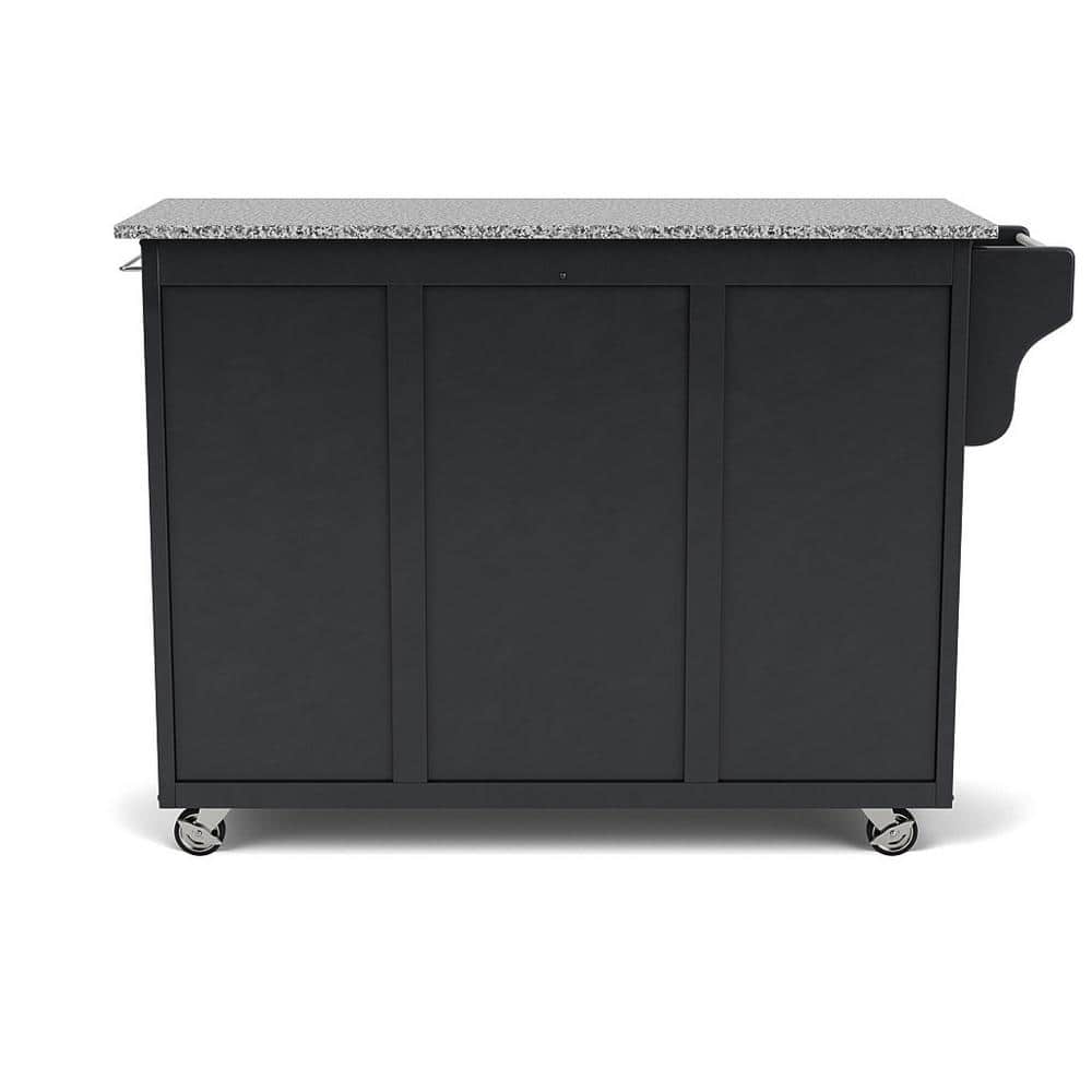 Black Granite Top Kitchen Cart with Storage and Spice Rack