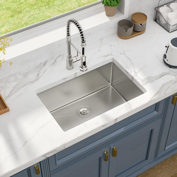 26 in. Undermount Single Bowl 16 Gauge Stainless Steel Kitchen Sink with Bottom Grid and Strainer