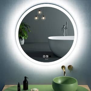 GANPE 32 in. W x 32 in. H Large Round Frameless Anti-Fog Wall Bathroom Vanity Mirror in Silver
