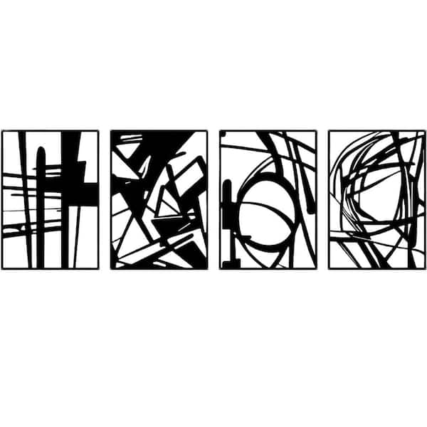 Unbranded 4 Pack 16 in x 11 in x 0.2 in Black Metal work Wall Art-Minimalist 3D Line Art Decor for Living Room, Bedroom