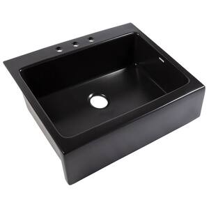 Josephine 26 in. 3-Hole Quick-Fit Farmhouse Apron Front Drop-in Single Bowl Matte Black Fireclay Kitchen Sink