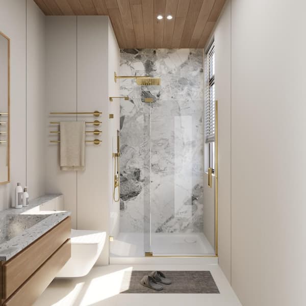 Shower Door 34 in. W x 72 in. H Single Panel Frameless Fixed Shower Door, Open Entry Design in Matte Black