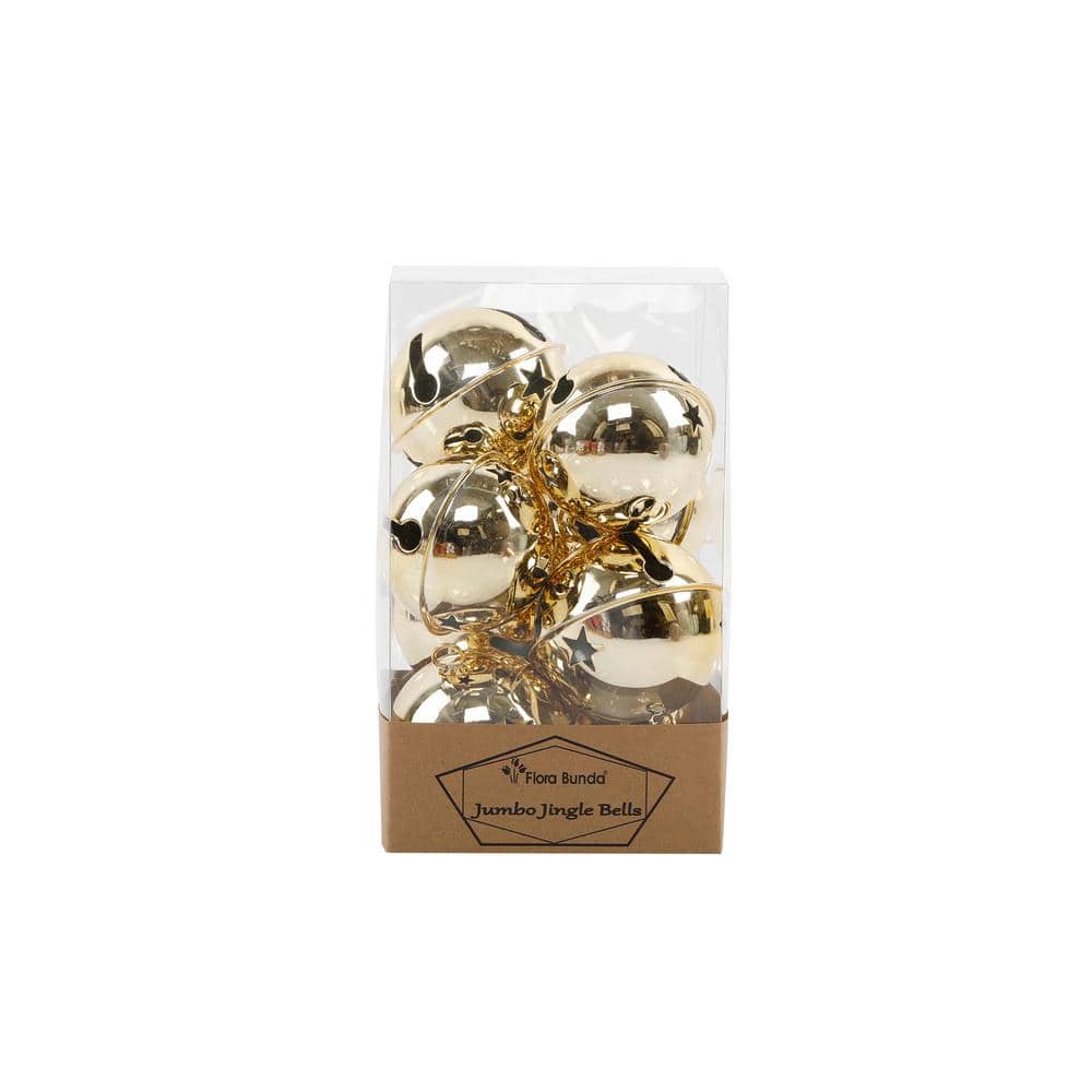 Flora Bunda Gold Jumbo Jingle Bells, Christmas Ornament 8-Pieces