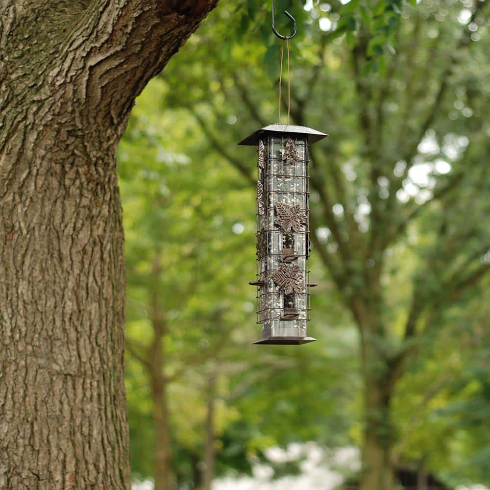 Brown Metal Hanging Squirrel Resistant Tube Bird Feeder