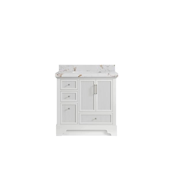 Willow Collections Alys 36 in. W x 22 in. D x 36 in. H Single Sink Bath Vanity Center in White with 2" Viola Gold Quartz Top