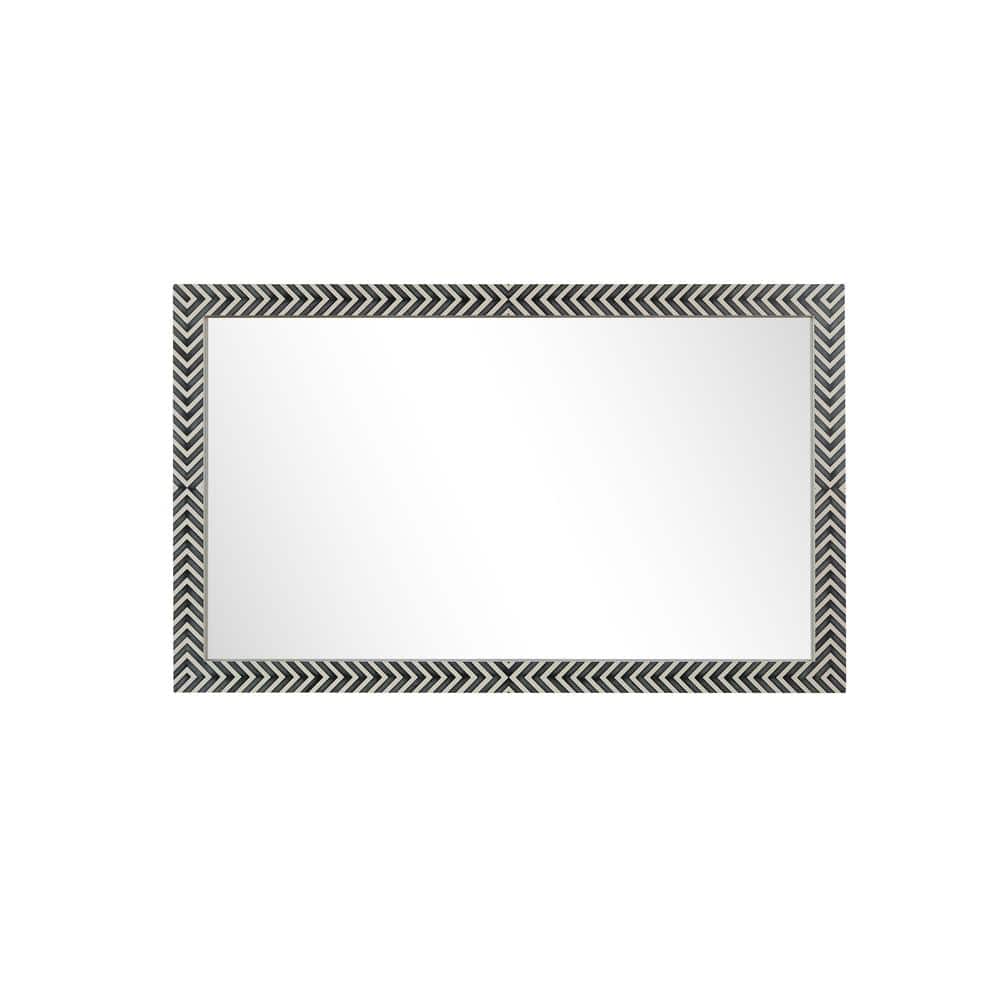 Hand-Painted Black and White Wood Rectangular Mirror