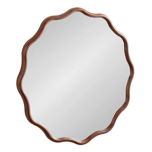 Kate and Laurel Talma 30.00 in. W x 30.00 in. H Walnut Brown Scalloped Modern Framed Decorative Wall Mirror