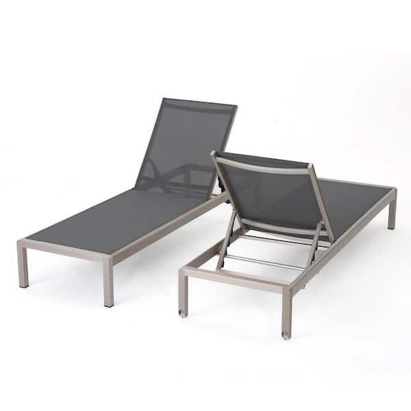 Noble House Cape Coral Silver 2-Piece Metal Outdoor Chaise Lounge
