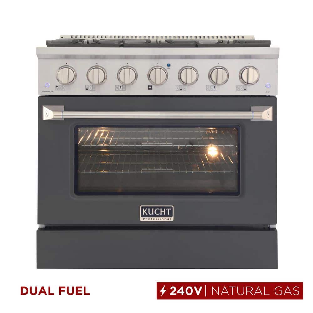 36 in. 5.2 cu. ft. 6-Burners Dual Fuel Range Natural Gas in Stainless Steel, Cement Gray Oven Door with Convection Oven price history on PriceWatchPro
