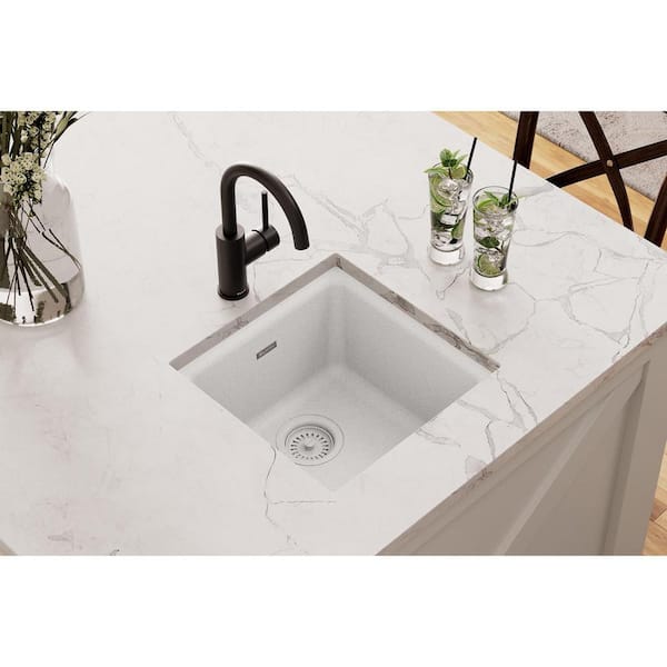 Quartz Classic 16 in. Drop-In/Undermount Single Bowl White Granite/Quartz Composite Bar Sink Only
