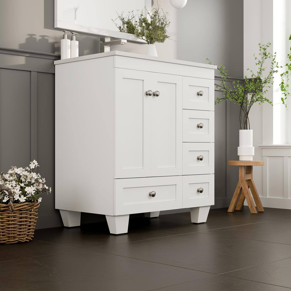 White 30" Bathroom Vanity with Carrara Quartz Countertop