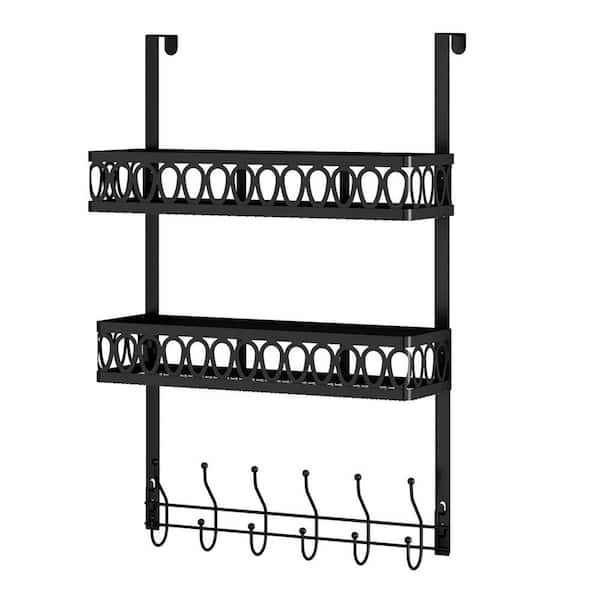 Amucolo 15.9 in. x 22.8 in. H x 1.97 in. D Steel Rectangular Double Shower Caddy Basket Door Hook Shelf Organizer in Black