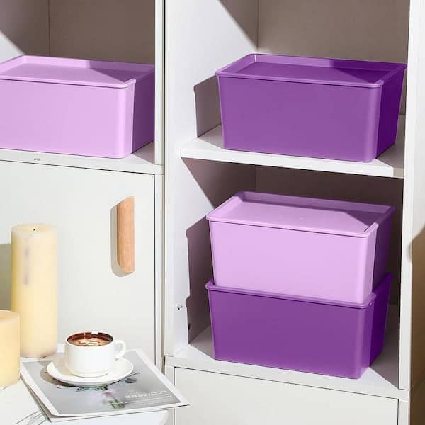 Purple 10.4 in. x 5 in. Plastic Decorative Box Set of 4 with Lid