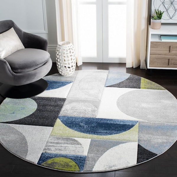 Hollywood 8 ft. x 8 ft. Gray/Blue Abstract Geometric Round Area Rug