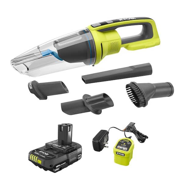 RYOBI ONE+ 18V Cordless Wet/Dry Hand Vacuum Kit with 1.5 Ah Battery and Charger