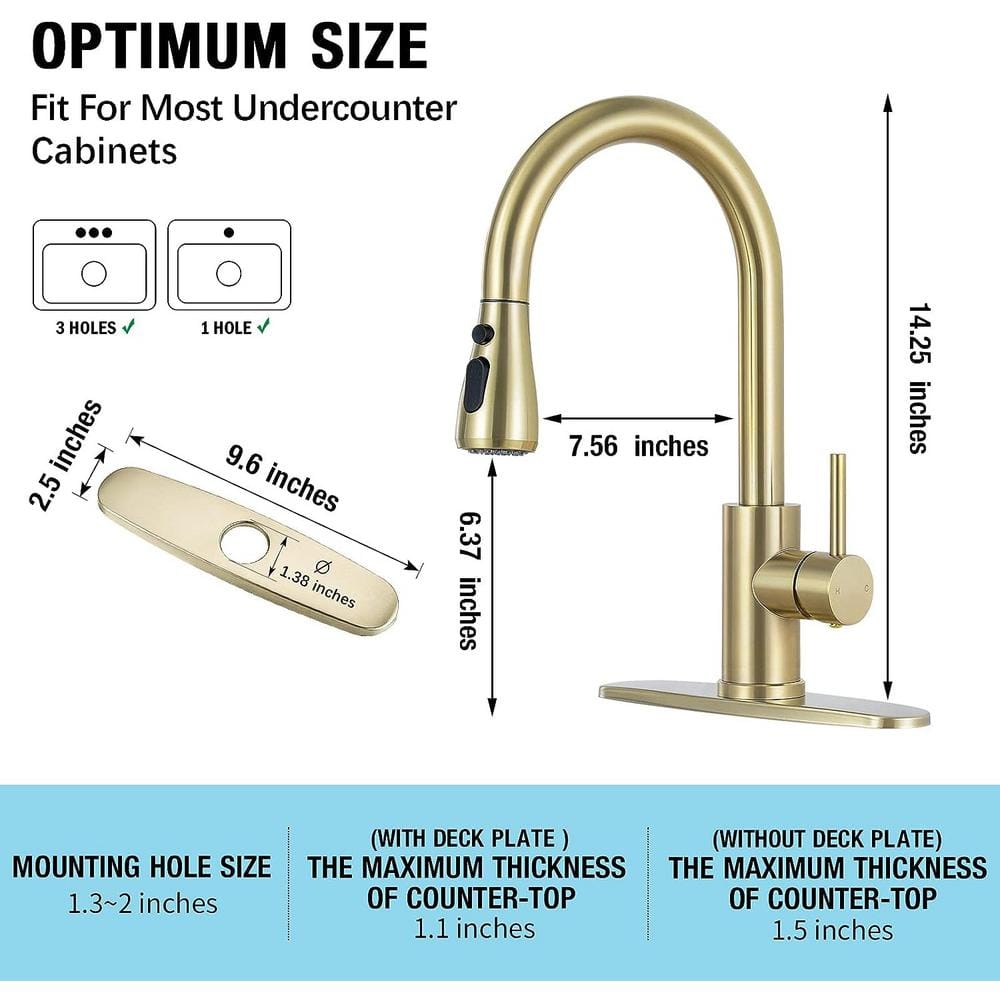 Brushed Gold Stainless Steel Pull-Down Kitchen Faucet