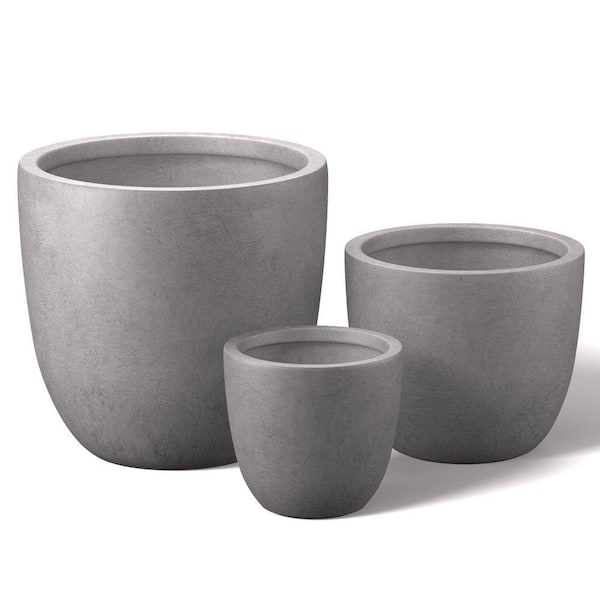 10 in. 14 in. 18 in. Light Stone Gray (Enhanced Interior) Concrete Round Planter / Pot with Drainage Holes (Set of 3)