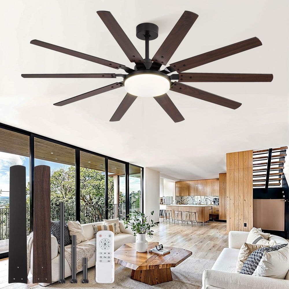65 in. Black Two-Toned Blades Angled/Downrod Mount Standard Ceiling Fan with Integrated LED, Remote & Quiet DC Motor price history on PriceWatchPro