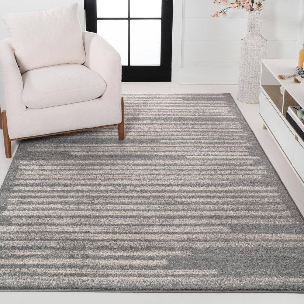 Gray and Cream Rectangular Synthetic Stripe Area Rug 3' x 5'