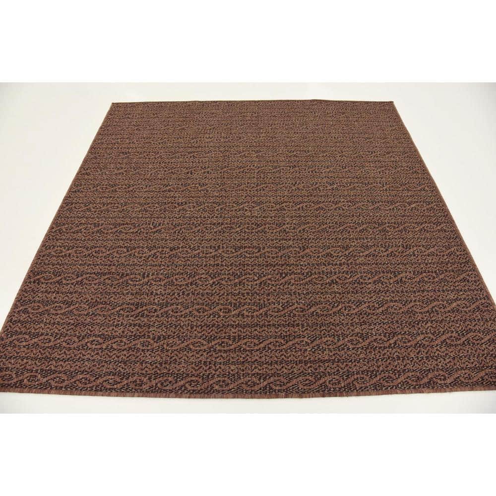 Easy-Care 6'x6' Square Brown Stripe Outdoor Rug