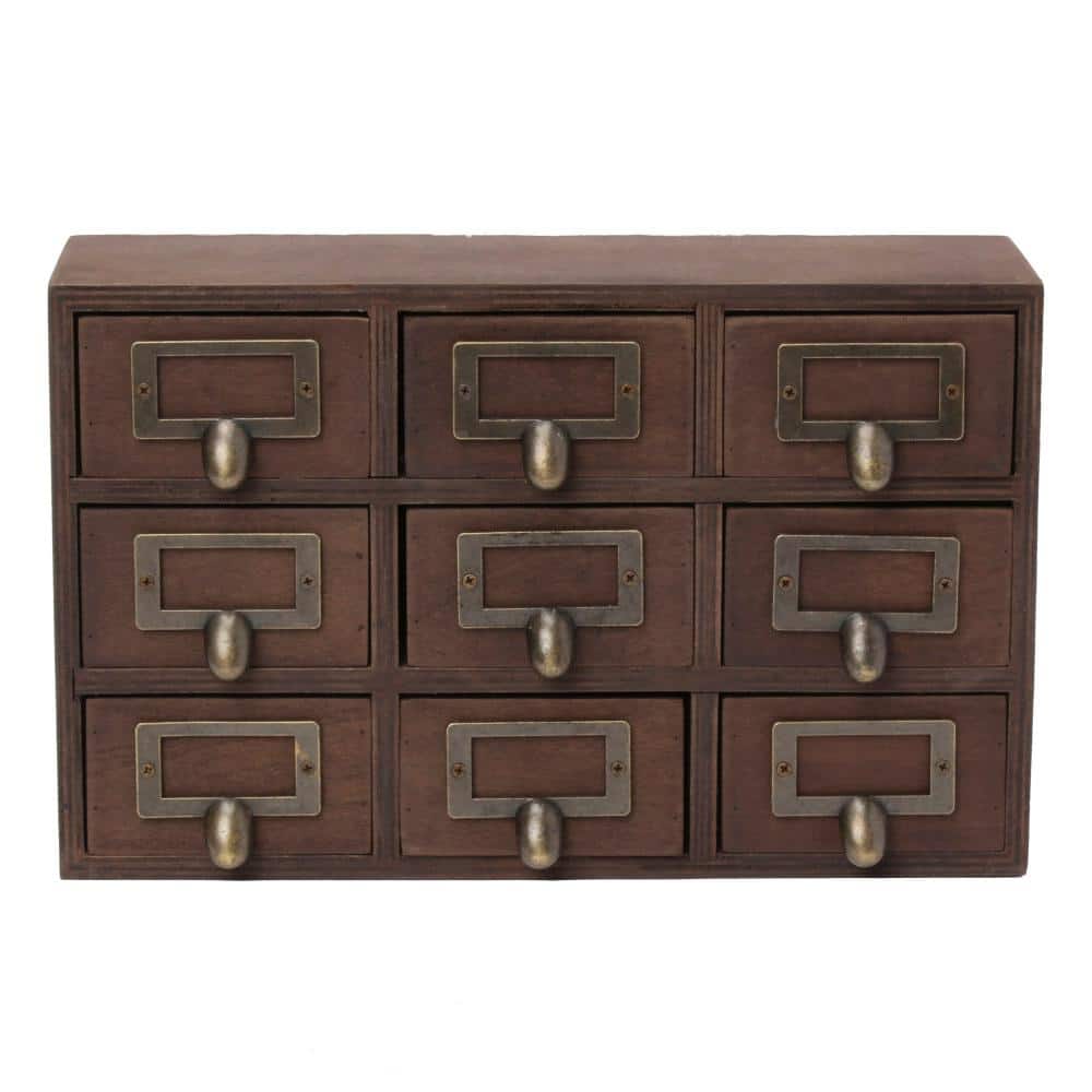 Rustic Brown Wood Desktop Organizer with 9 Apothecary Drawers