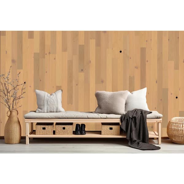 Timberchic 1/8 in. x 3 in. x 12-42 in. Pine Peel and Stick Sand Wooden Decorative Wall Paneling (20 sq. ft./Box)