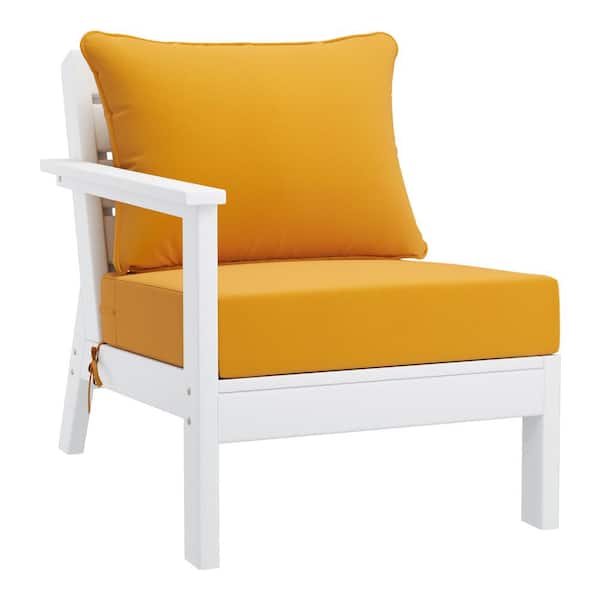 Westin Outdoor Birchwood Outdoor Patio Deep Seating Left Facing Arm HDPE Lounge Chair in White with Yellow Cushions