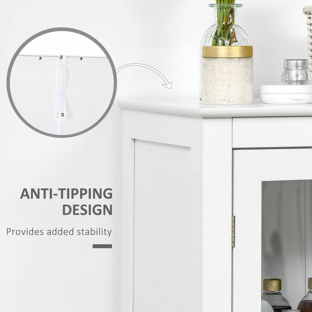 White MDF Bathroom Floor Cabinet with Tempered Glass Doors