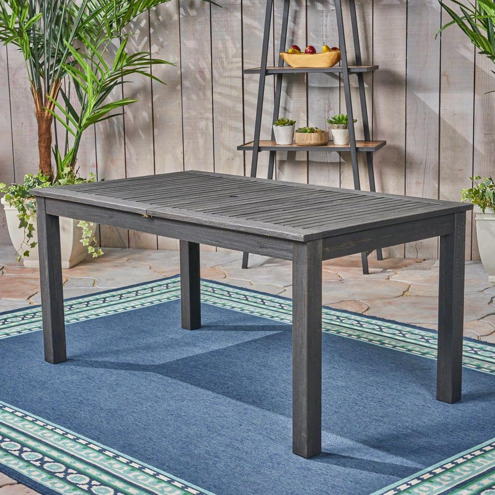 Dark Gray Outdoor Expandable Acacia Wood Dining Table