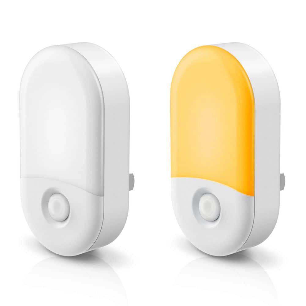 LED Plug-in Night Light with Sensor, Amber Dimmable Wall Nightlights for Bedroom, Kids Room, Hallway, 2-Pack