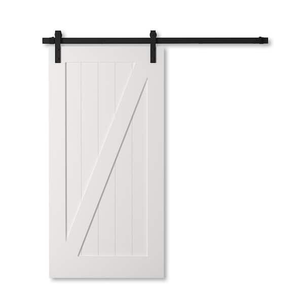 Urban Woodcraft 40 In X In California Solid Core White Wood Barn Door Ensemble With Sliding Door Hardware Kit 500h 40bd Zp W The Home Depot