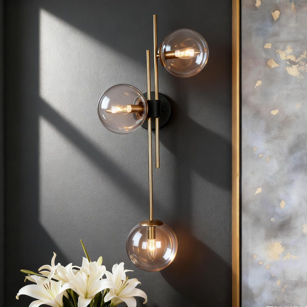 30 in. 3-Light Black Gold Modern Vanity Light Classic Linear Wall Sconce with Clear Glass Globes for Hallway/Powder Room price history on PriceWatchPro
