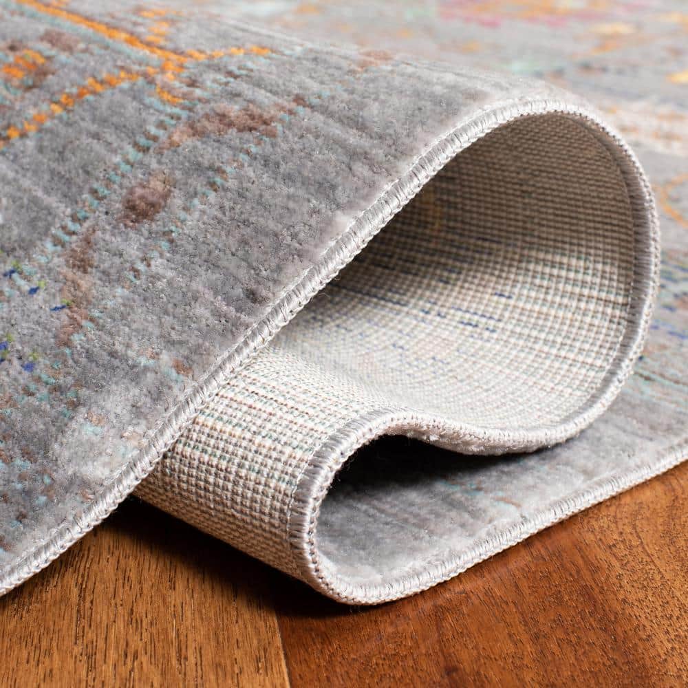 Handmade Square Grey and Multicolor Synthetic Area Rug