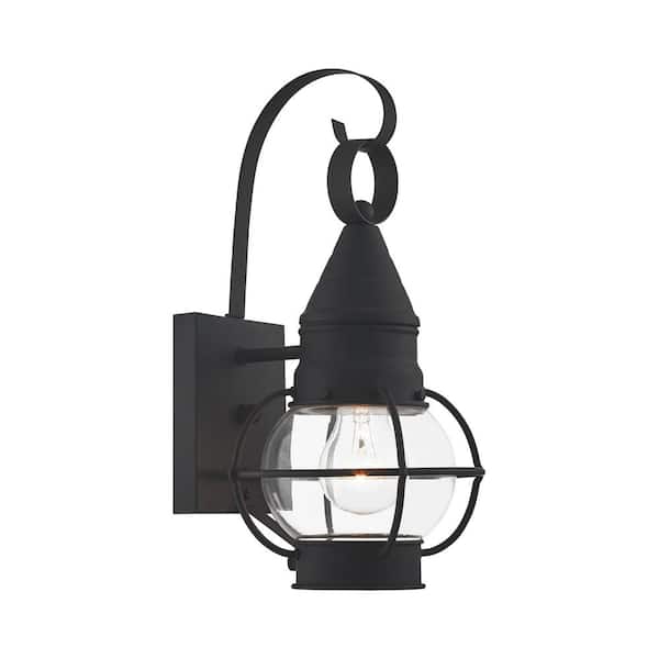 AVIANCE LIGHTING Hennington 13.75 in. 1-Light Black Outdoor Hardwired Wall Lantern Sconce with No Bulbs Included