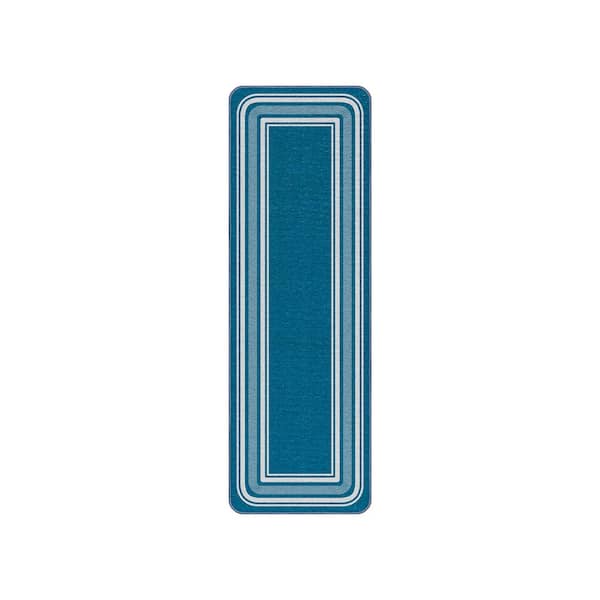 Beverly Rug 26 X 8.5 Blue Carmel Bordered Non-Slip Indoor Rubber Back Stair Tread Cover (Set of 8)