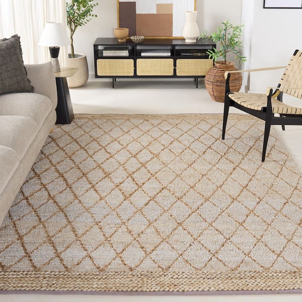 Natural Fiber 10 ft. x 14 ft. Silver Border Multi-Diamond Area Rug
