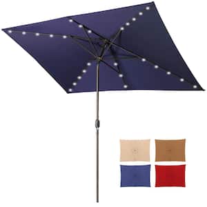 10 ft. x 6.5 ft. Adjustable Tilt Led Lights Blue Rectangular Patio Large Umbrella For Beach Outside Outdoor, Blue