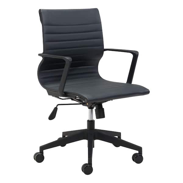 ZUO Stacy Black Faux Leather Seat Office Chair with Non-Adjustable Arms
