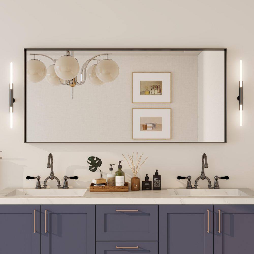 60 in. W x 28 in. H Rectangular Aluminum Framed Wall Bathroom Vanity Mirror in Gold price history on PriceWatchPro