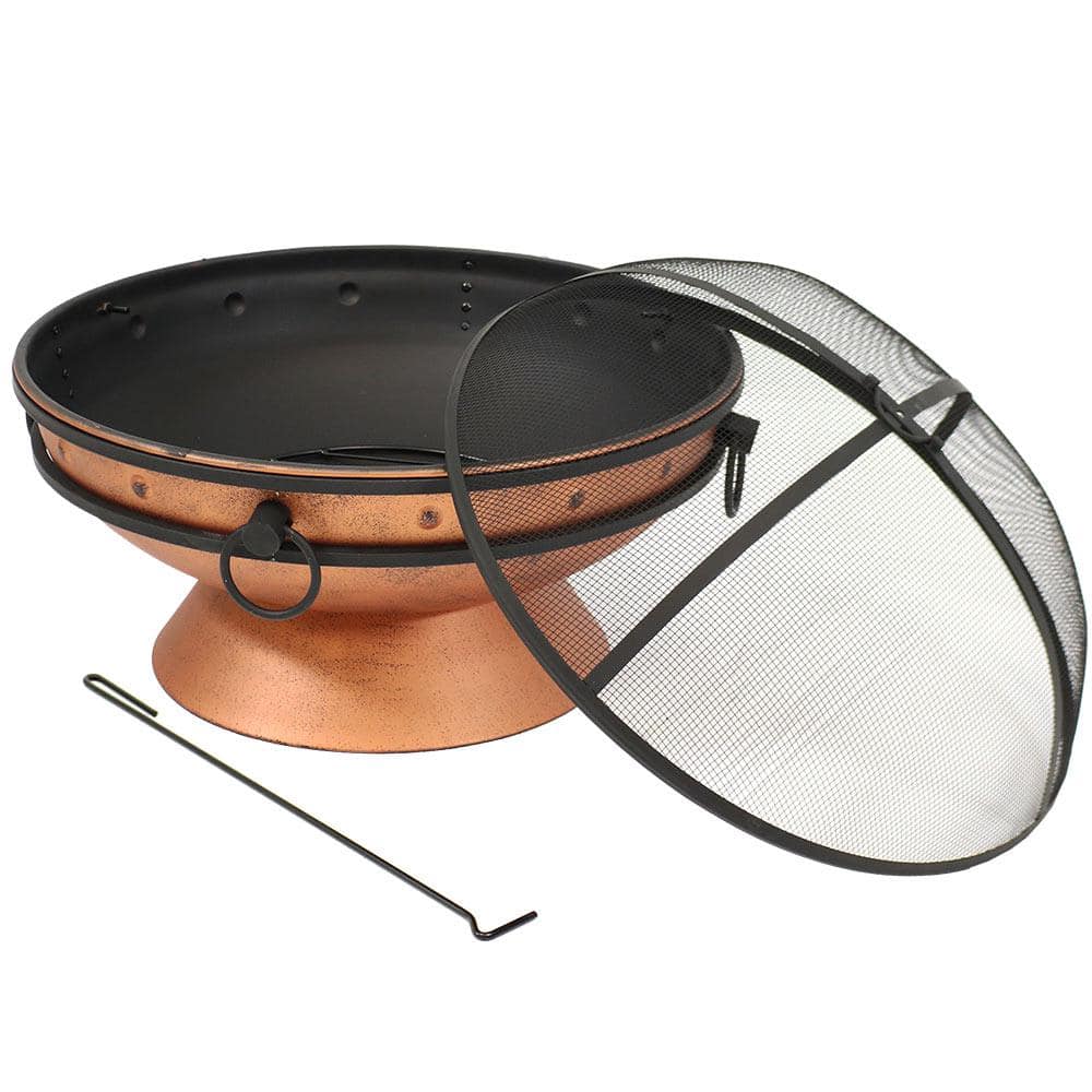 Copper Finish 30-Inch Round Wood-Burning Fire Pit with Handles