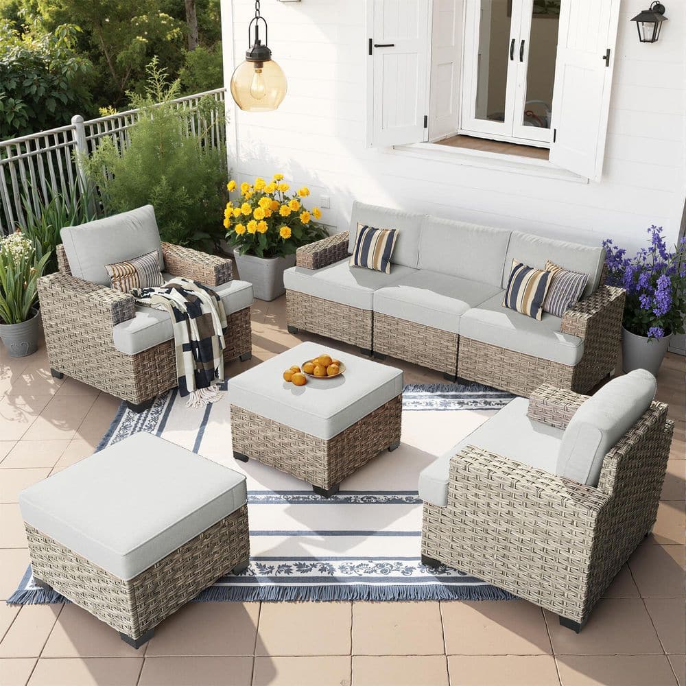 Kairos 7-Pieces Wicker Outdoor Patio Conversation Seating Set with Grey Cushions price history on PriceWatchPro