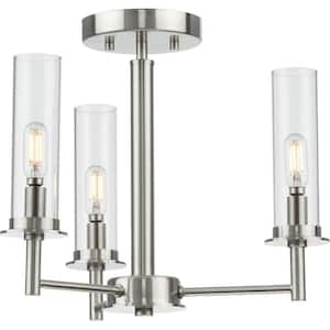 Kellwyn Collection 3-Light Brushed Nickel Clear Glass Transitional Semi-Flush Mount Convertible Ceiling Light