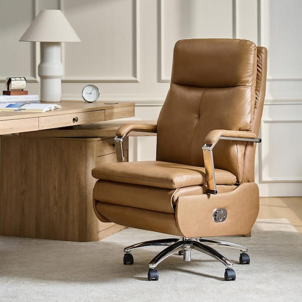 Lazaro Camel Genuine Leather Powered Office Recliner with Changing Stations