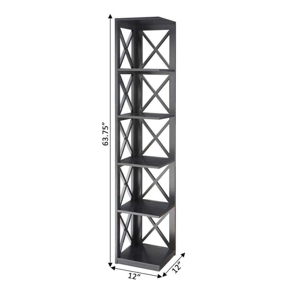Black 5-Tier X-Frame Corner Bookcase for Kids