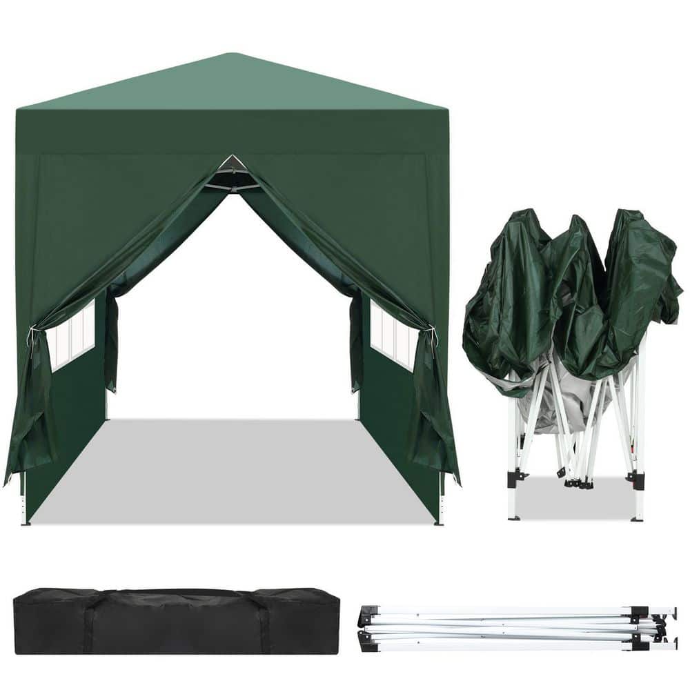 Green 6.5 ft Square Pop-Up Canopy Tent with Windows