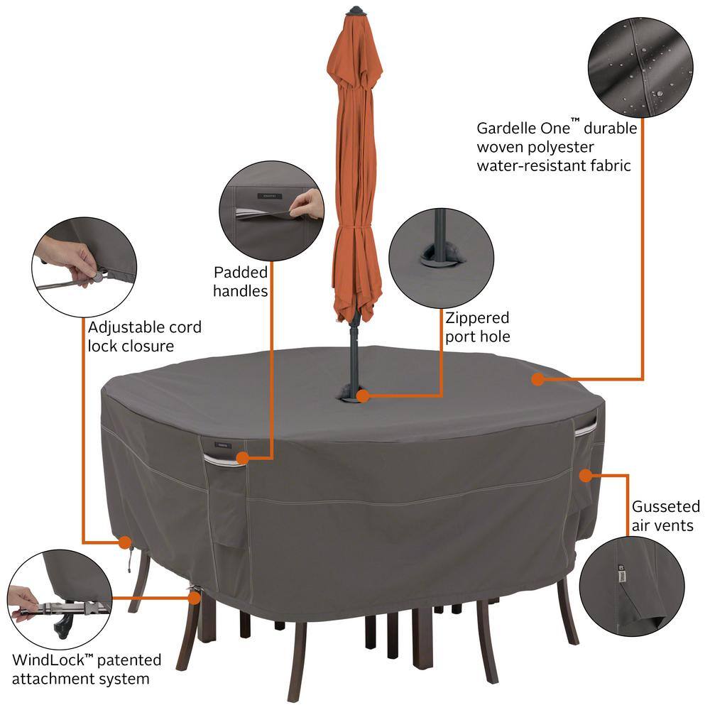 Ravenna Brown and Off-White Round Patio Table & Chair Set Cover with Umbrella Hole