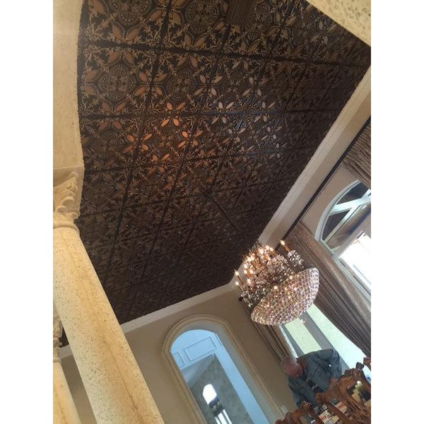 Golden Prague Antique Gold 2 ft. x 2 ft. PVC Glue Up or Lay-In Faux Tin Ceiling Tile (40 sq. ft. /Case)